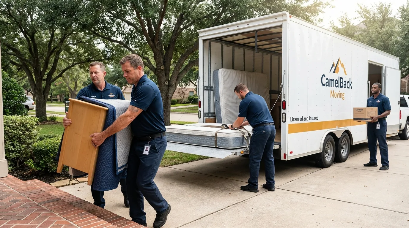Crew loading residential truck for cross-state move from North Vernon, IN